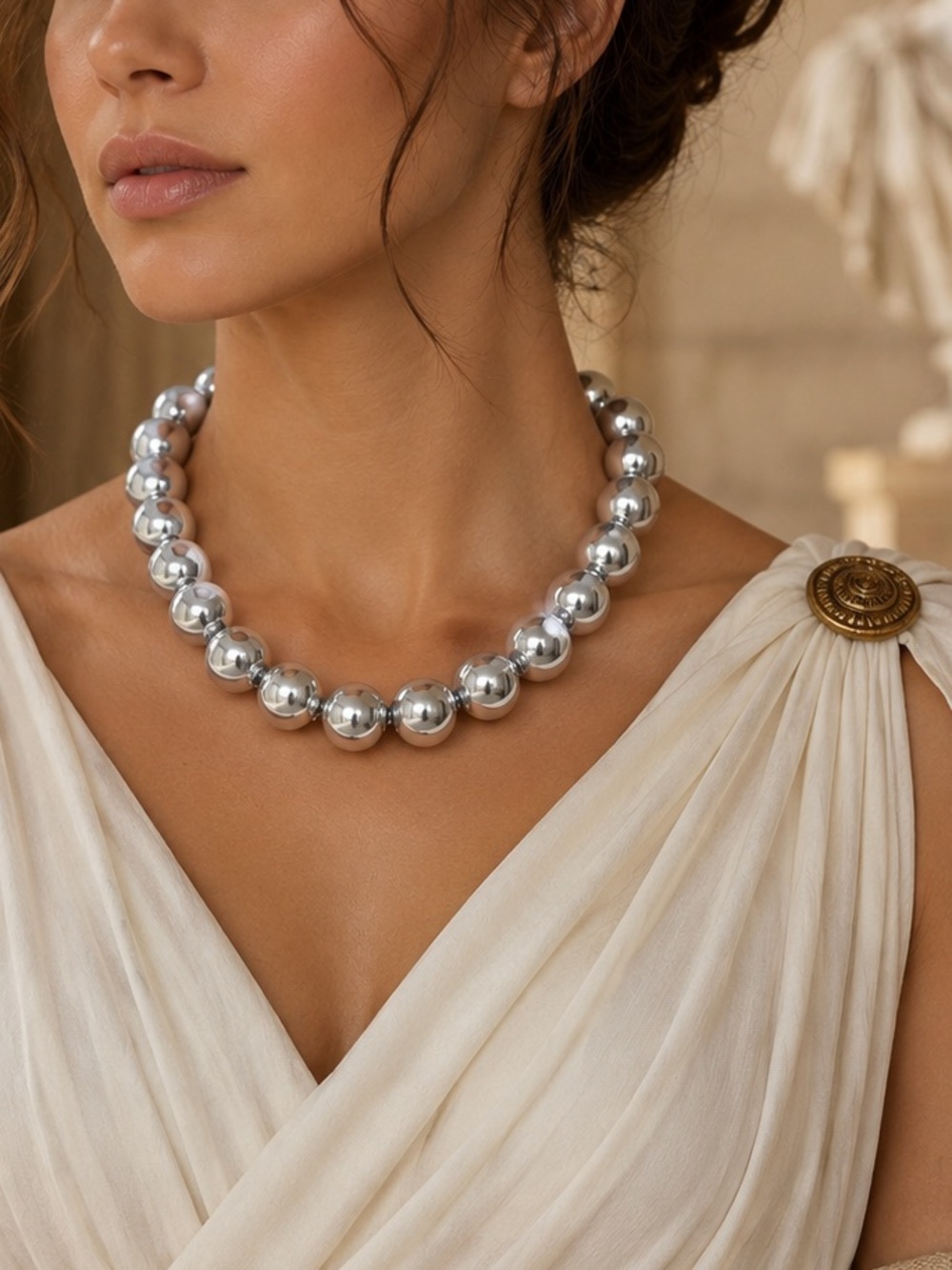 New! Coastal Silver Beaded Stack Statement Necklace (5009)